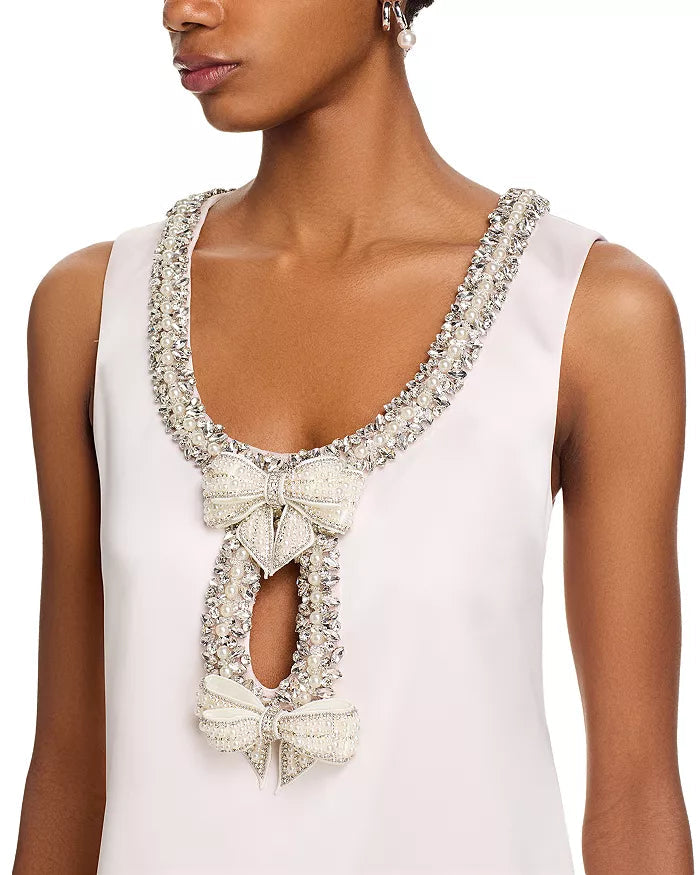 Rhinestones EmbellIshed Bow Mini Dress in White Avalabel