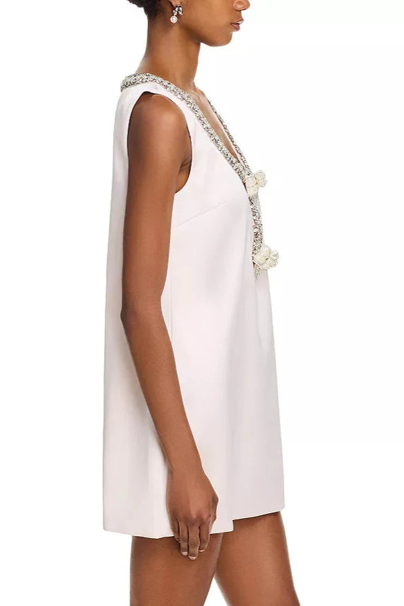 Rhinestones EmbellIshed Bow Mini Dress in White Avalabel