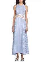 Hollow Lace Trim Maxi Dress in Blue Avalabel