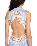 Hollow Lace Trim Maxi Dress in Blue Avalabel