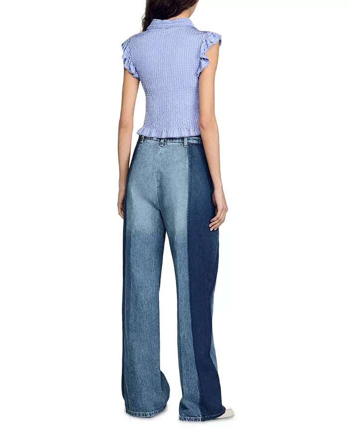 Satin Smocked Top in Sky Blue Avalabel