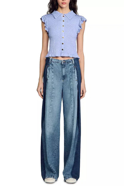 Satin Smocked Top in Sky Blue