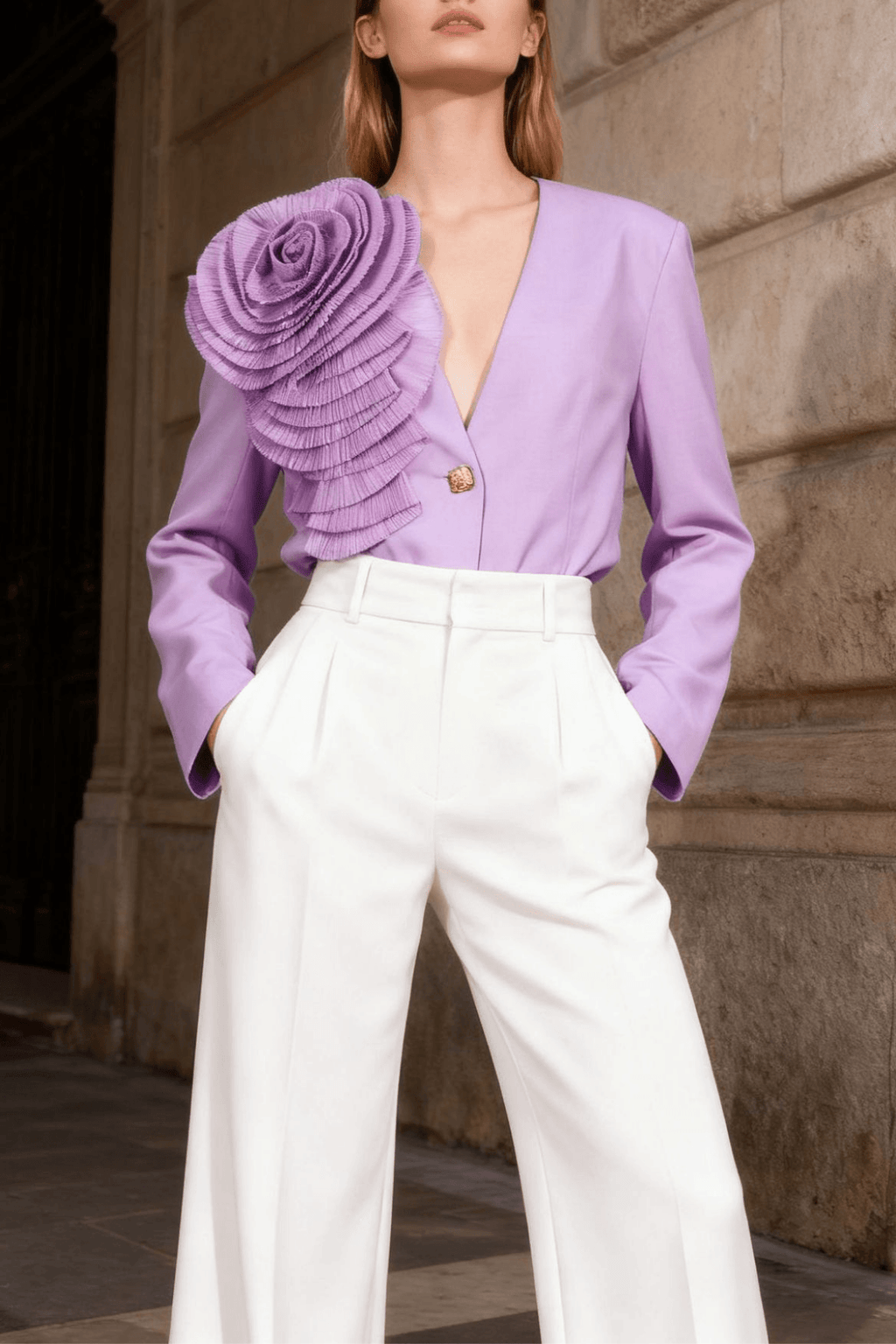 Jane Lavender 3D Ruffle Flower Blazer Avalabel