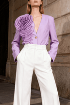 Jane Lavender 3D Ruffle Flower Blazer Avalabel