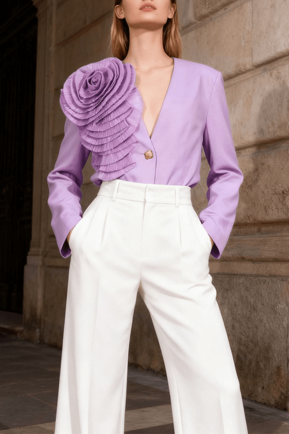 Jane Lavender 3D Ruffle Flower Blazer Avalabel