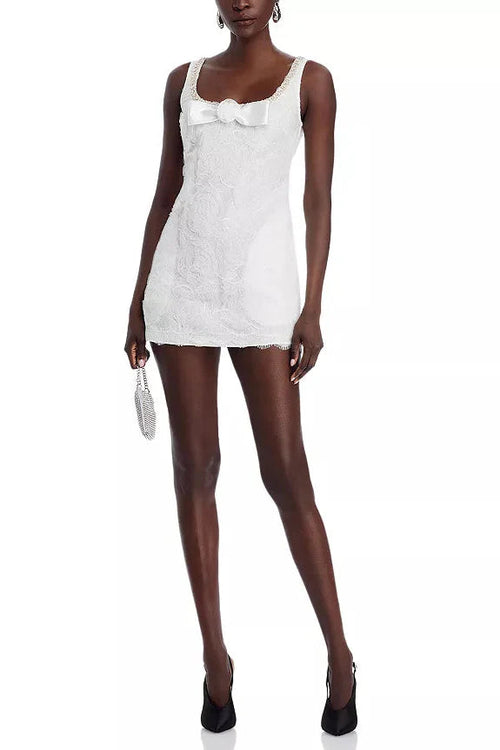 Bow Tulle Lace Mini Dress in White Avalabel