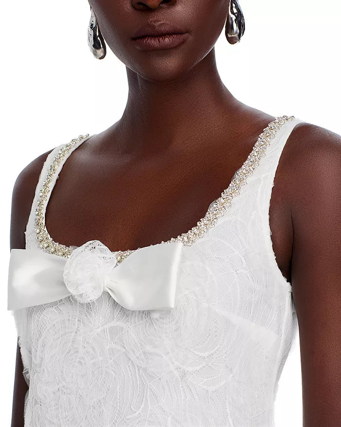 Bow Tulle Lace Mini Dress in White Avalabel