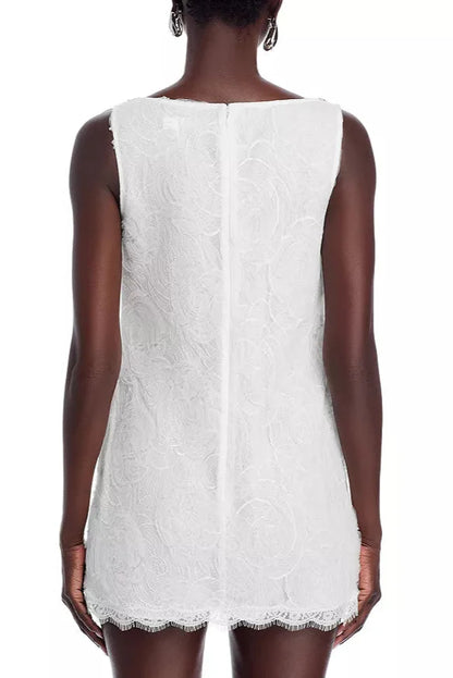 Bow Tulle Lace Mini Dress in White