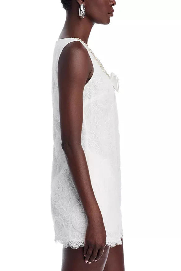 Bow Tulle Lace Mini Dress in White Avalabel