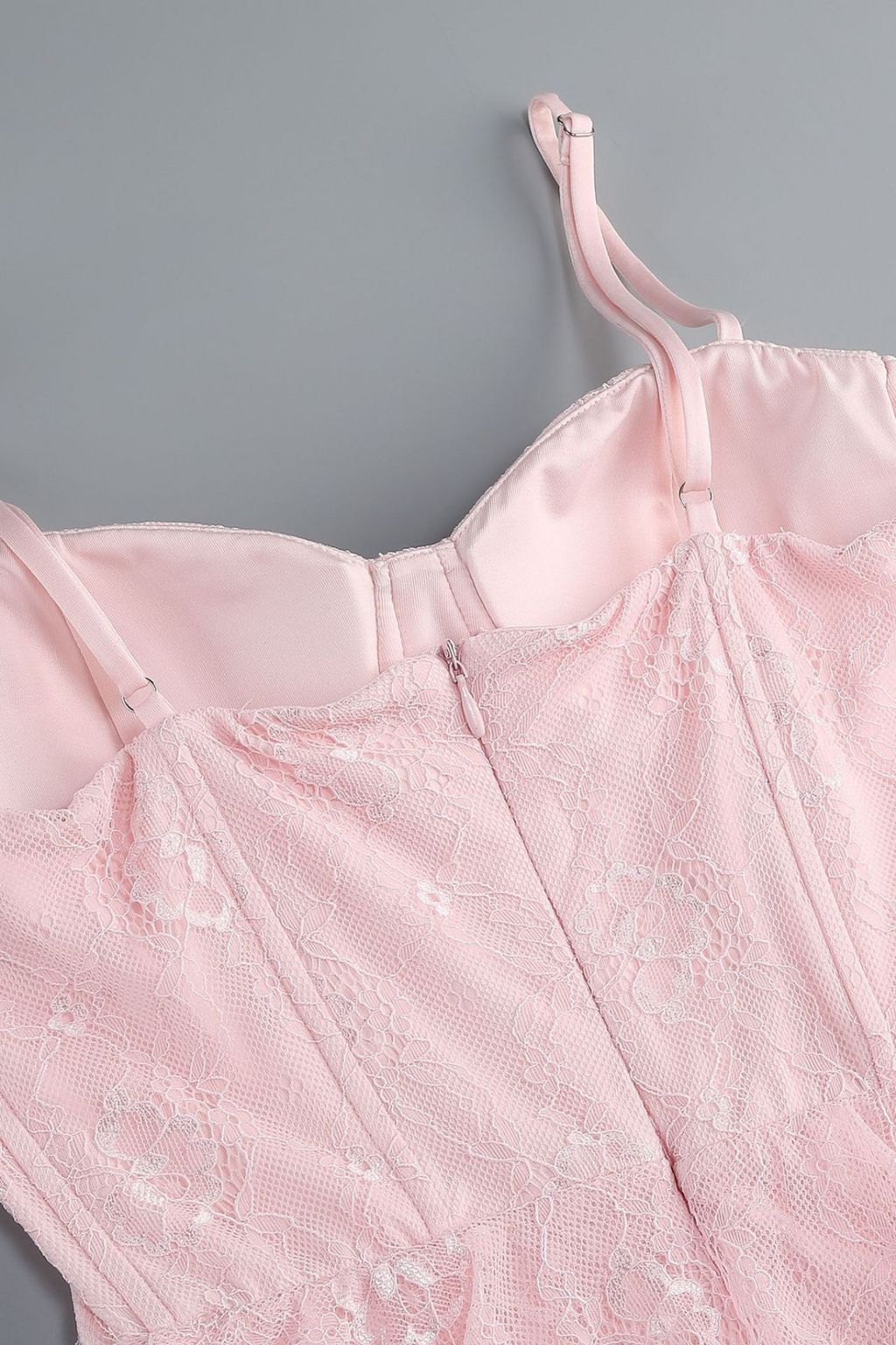 Seren Pink Spaghetti Strap Tiered Lace Slit Dress Avalabel