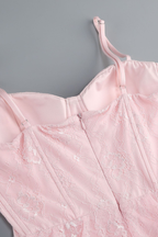 Seren Pink Spaghetti Strap Tiered Lace Slit Dress Avalabel