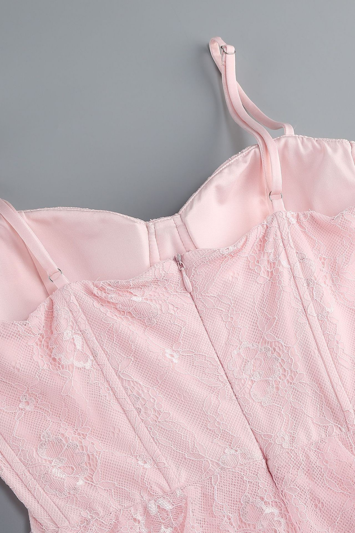 Seren Pink Spaghetti Strap Tiered Lace Slit Dress Avalabel