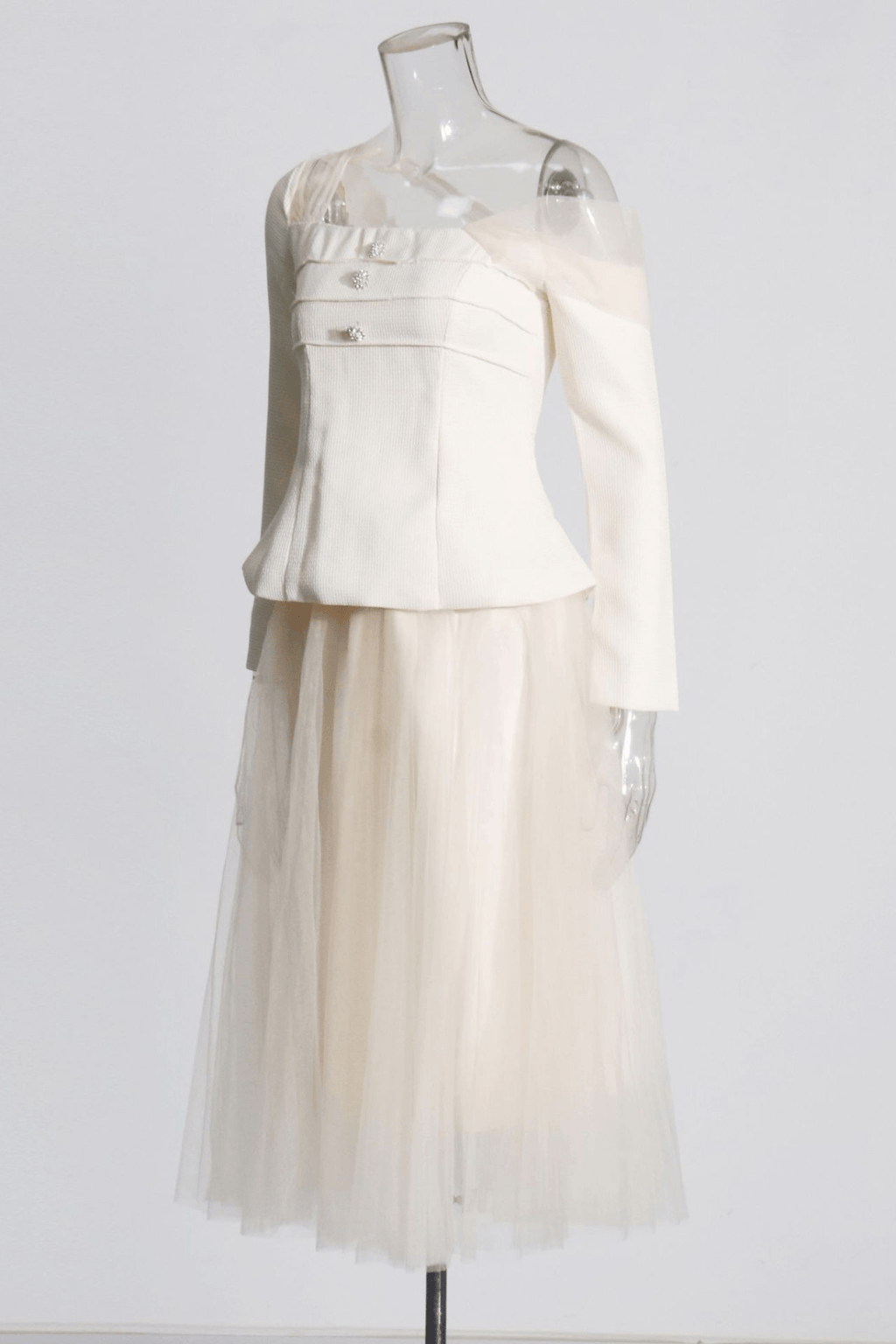 Ester Off Shoulder Peplum Tulle Midi Skirt Set Avalabel