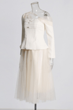 Ester Off Shoulder Peplum Tulle Midi Skirt Set Avalabel