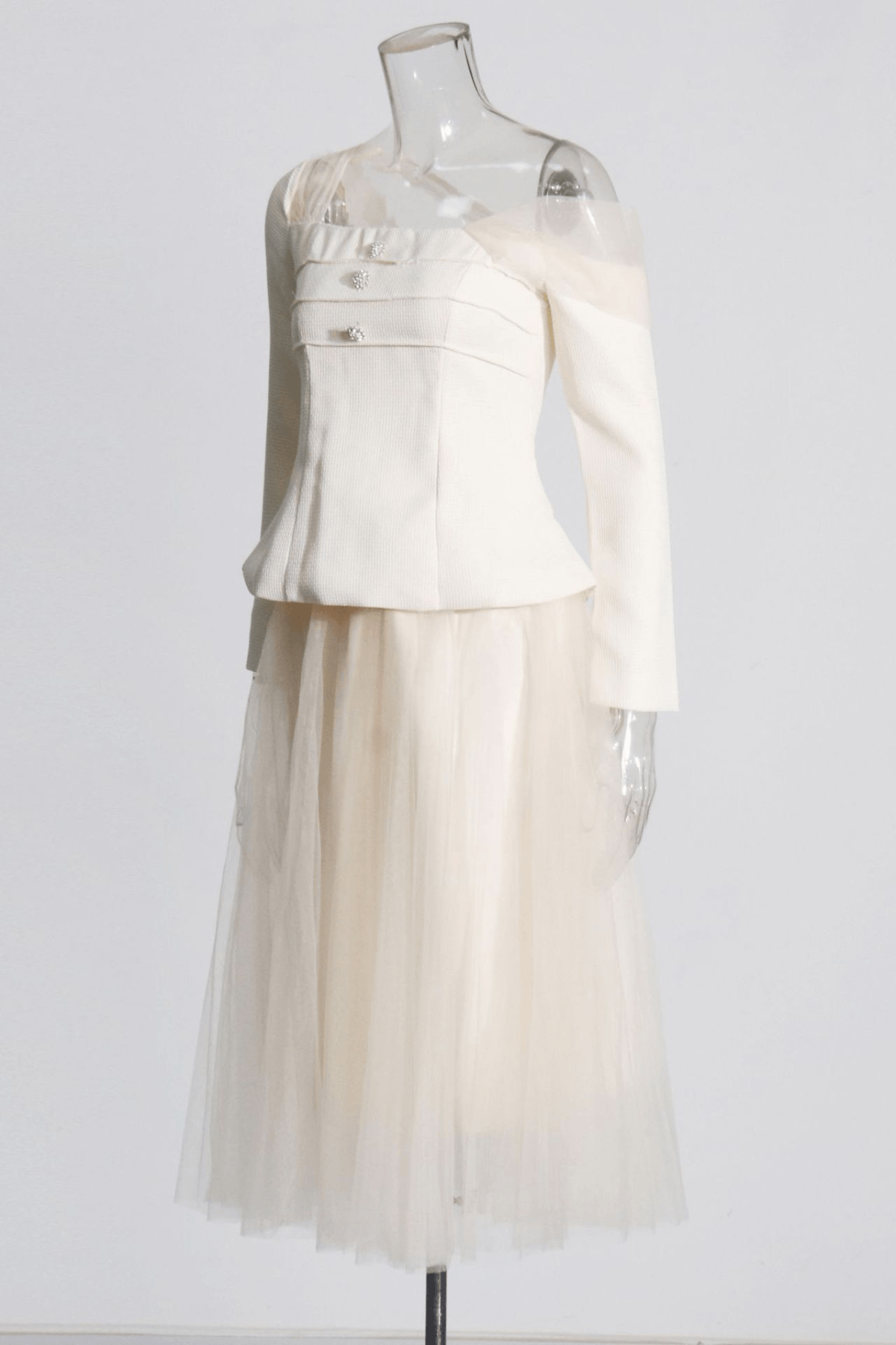 Ester Off Shoulder Peplum Tulle Midi Skirt Set Avalabel