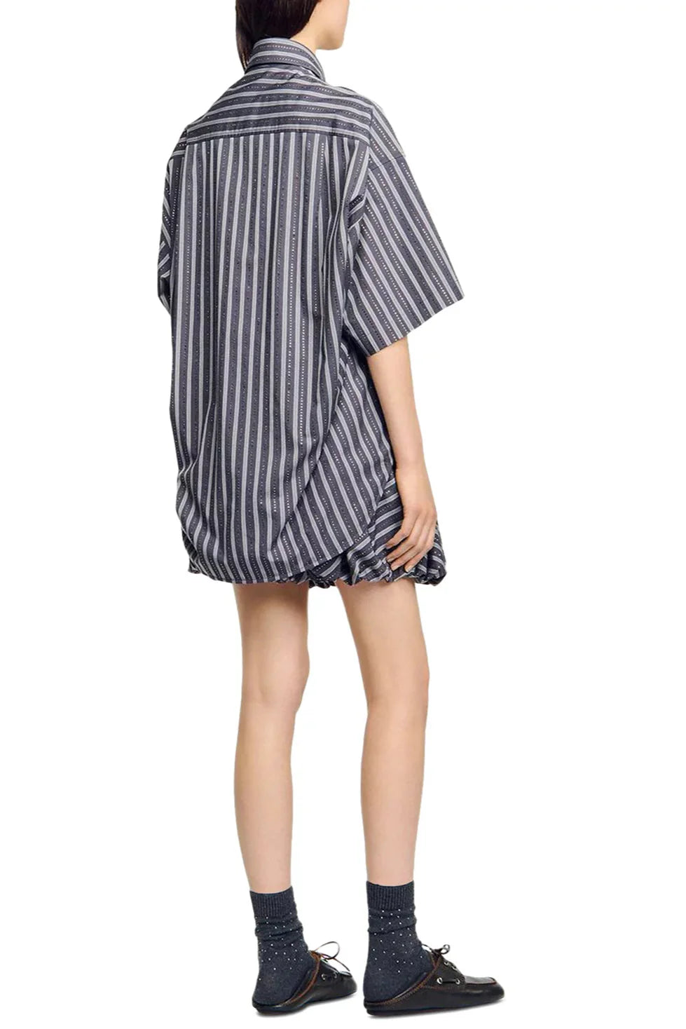 Oversized Striped Rhinestone Shirt in Grey Avalabel