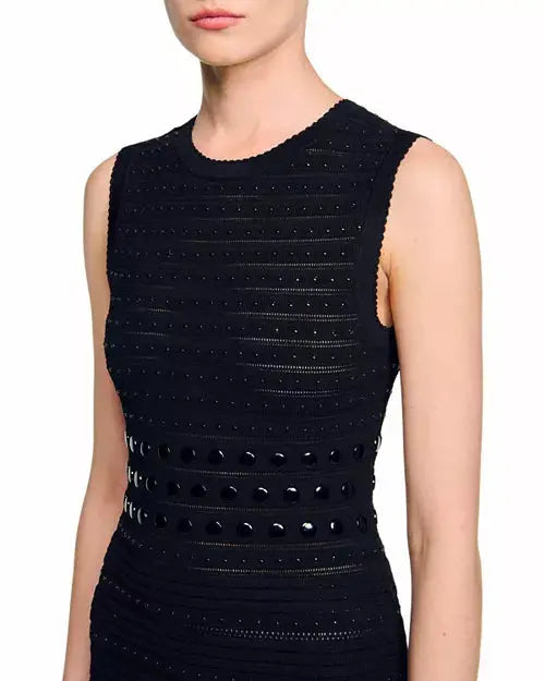valerie Studded Knit sleeveless Midi Dress in black Avalabel