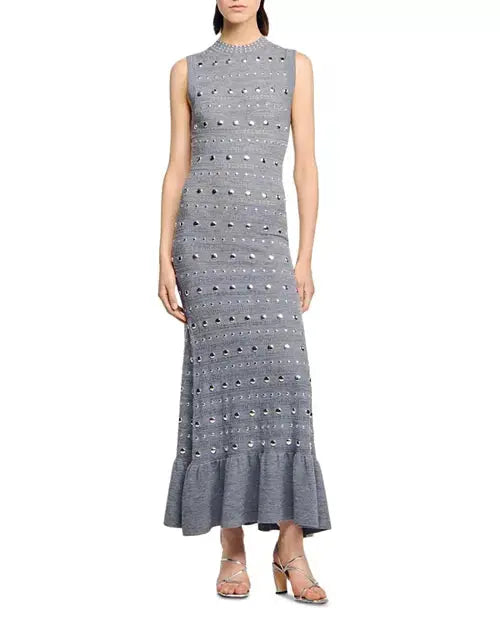 valerie Studded Knit sleeveless Midi Dress in gray Avalabel