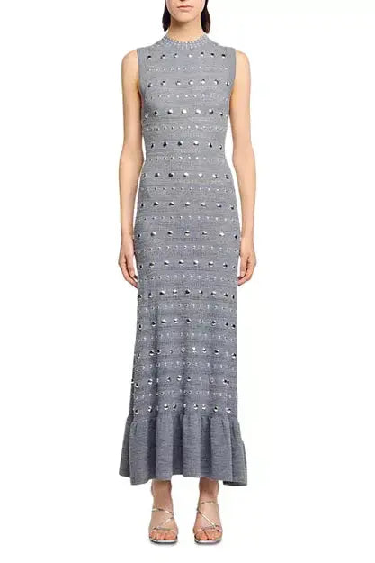 valerie Studded Knit sleeveless Midi Dress in gray Avalabel