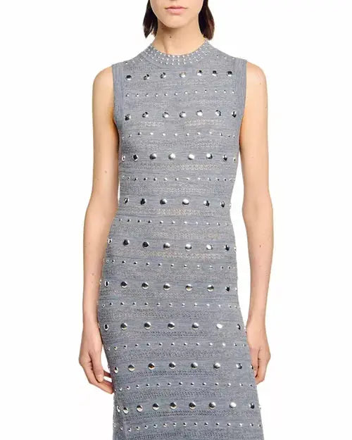 valerie Studded Knit sleeveless Midi Dress in gray Avalabel