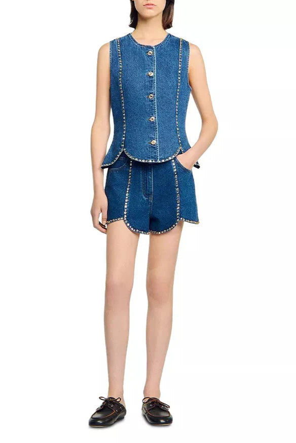 Rhinestone Denim Top in Blue Avalabel