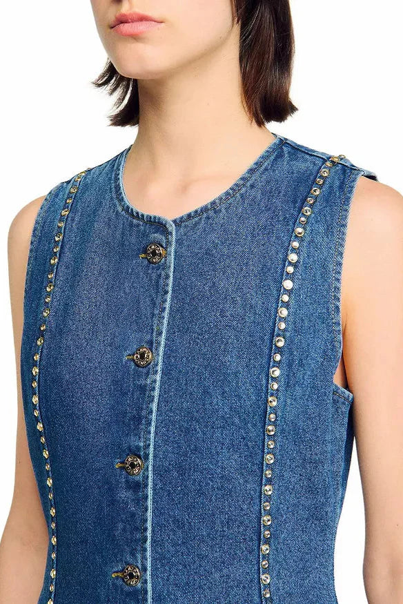 Rhinestone Denim Top in Blue Avalabel