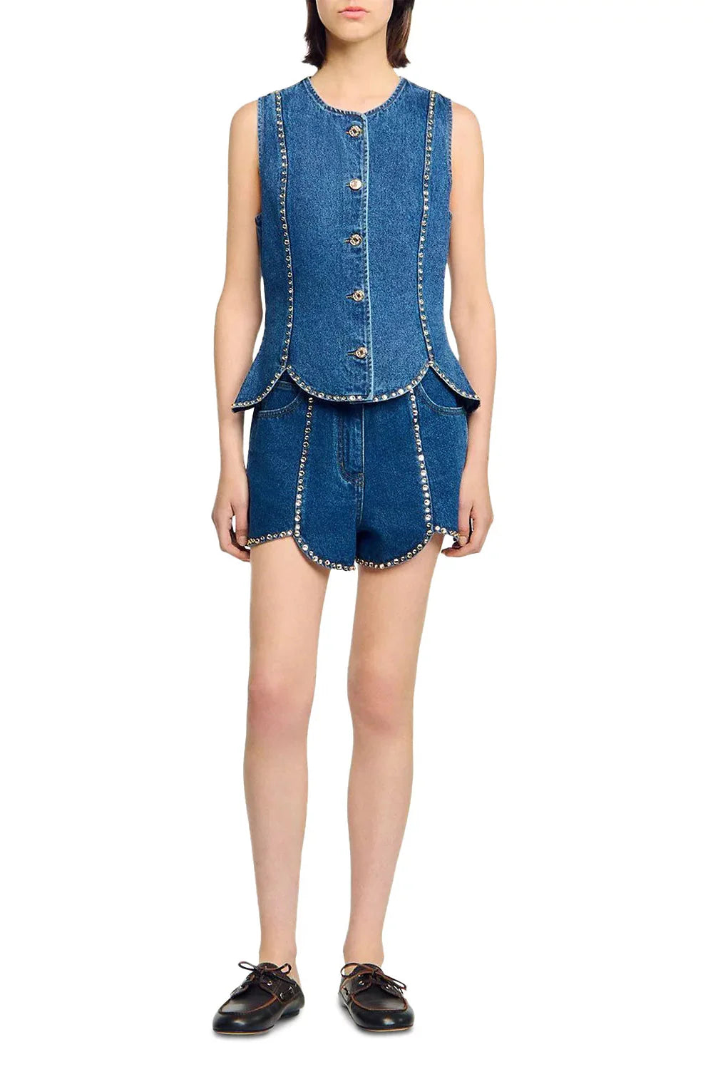 Rhinestone Denim Top in Blue Avalabel