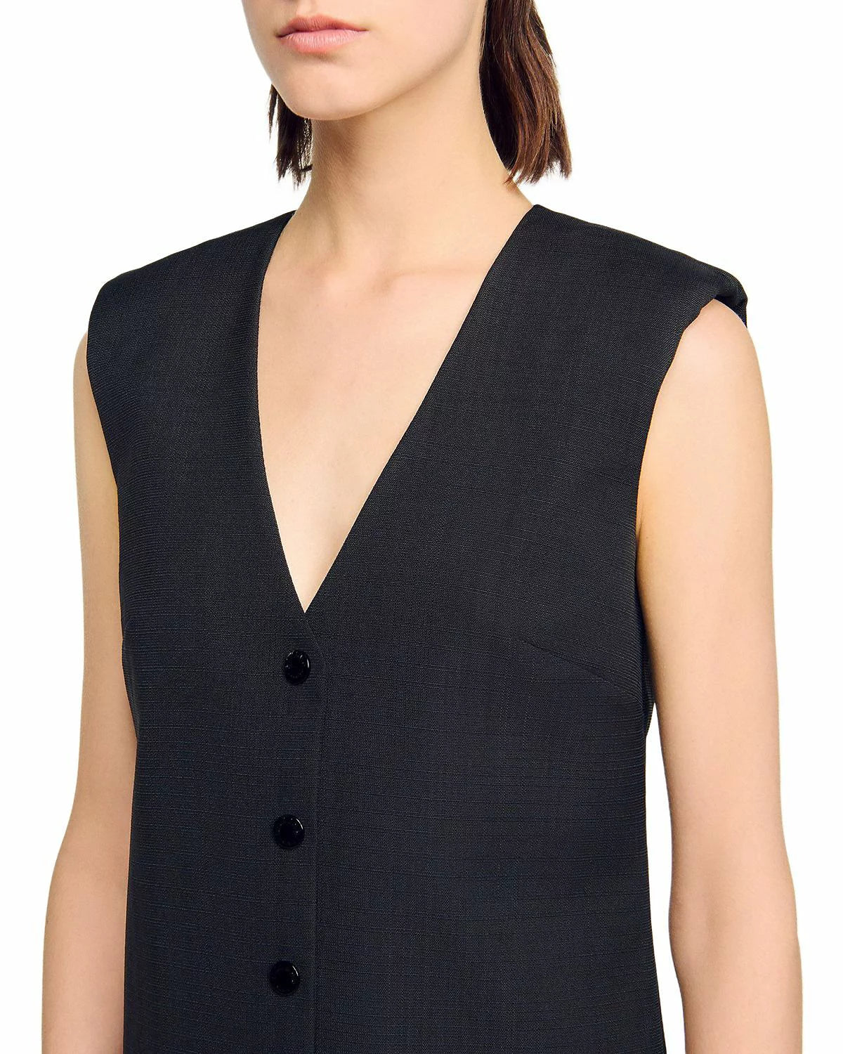 Button Front Bubble Hem mini Dress in Black Avalabel