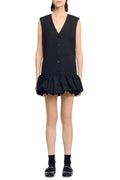 Button Front Bubble Hem mini Dress in Black Avalabel