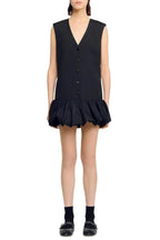 Button Front Bubble Hem mini Dress in Black Avalabel