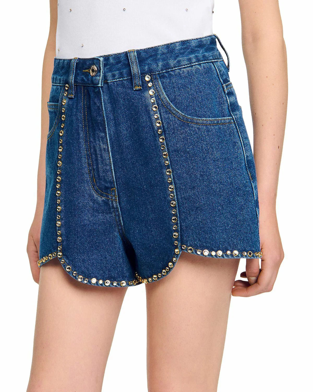 Rhinestone Denim Shorts in Blue Avalabel