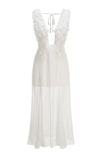 Charlotte Pleat Ruffle Maxi Dress in White