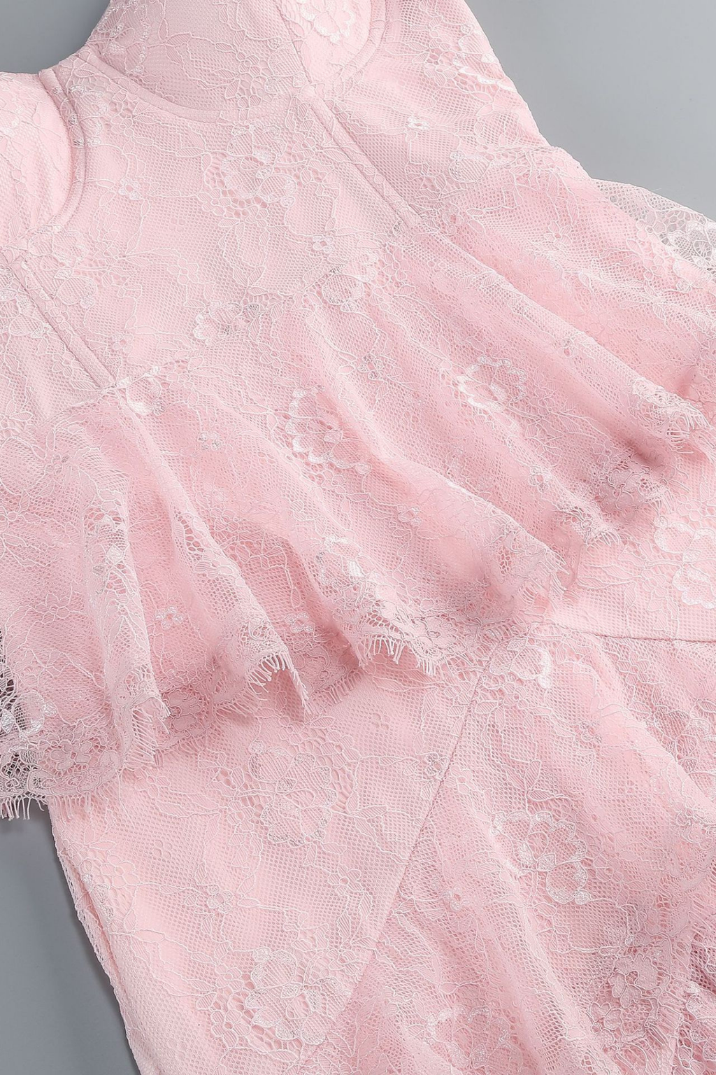 Seren Pink Spaghetti Strap Tiered Lace Slit Dress Avalabel