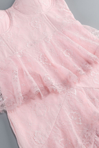 Seren Pink Spaghetti Strap Tiered Lace Slit Dress Avalabel
