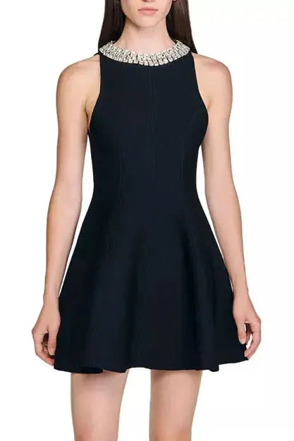 virginia Pearl Collar mini Dress in black Avalabel