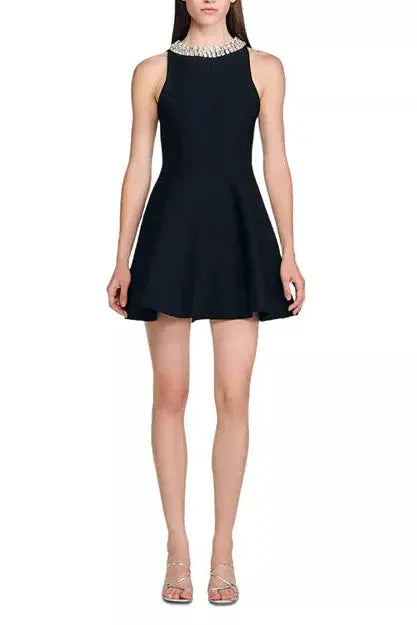 virginia Pearl Collar mini Dress in black Avalabel