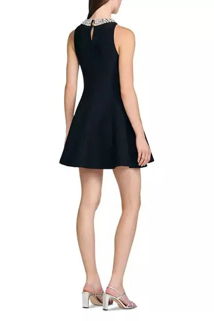 virginia Pearl Collar mini Dress in black Avalabel