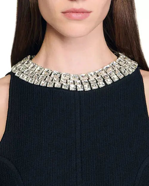 virginia Pearl Collar mini Dress in black Avalabel