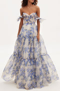 Hydrangea Tender floral maxi tie-strap dress Avalabel