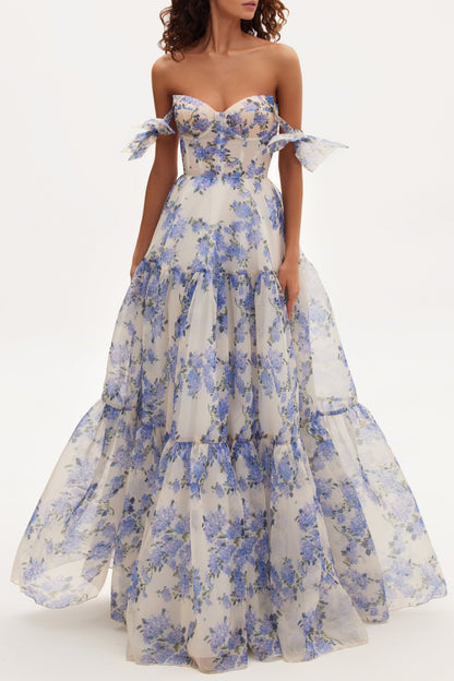 Hydrangea Tender floral maxi tie-strap dress