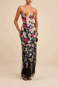 Willa Black Strapless 3D Floral Embroidered Dress Avalabel