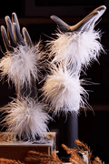 Fluffy Feather Decor Sheer Tulle Long Gloves Avalabel