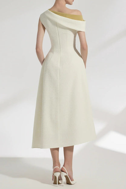 Lucy One-Shoulder A-Line Midi Dress in White