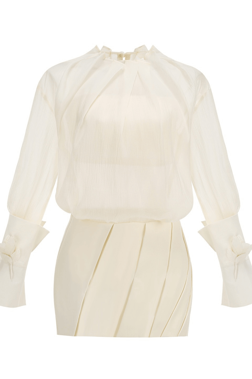 Ivory Bow Detail Long Sleeve Two Piece Skirt Set Avalabel
