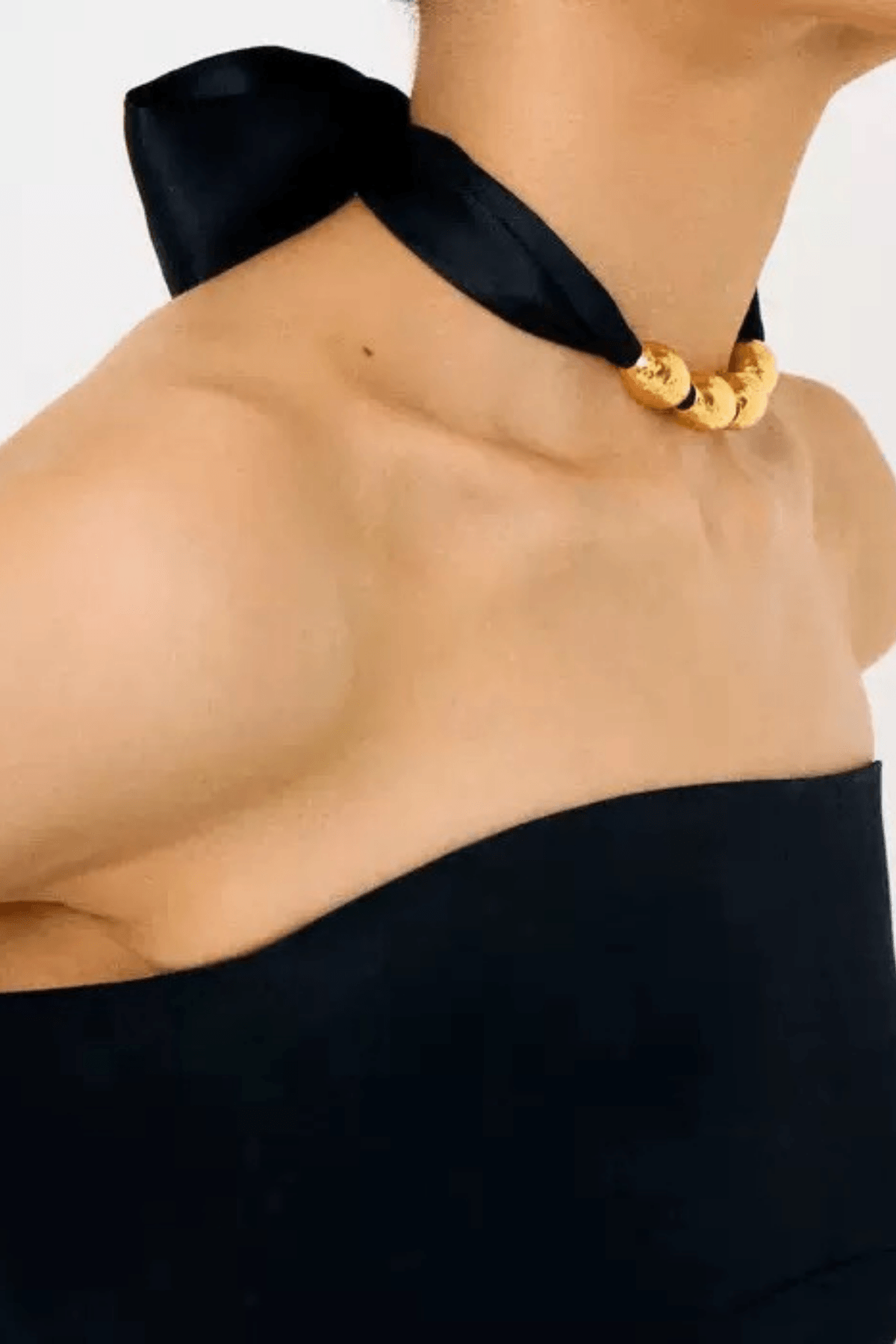 Black Ribbon Gold Bead Choker Necklace Avalabel
