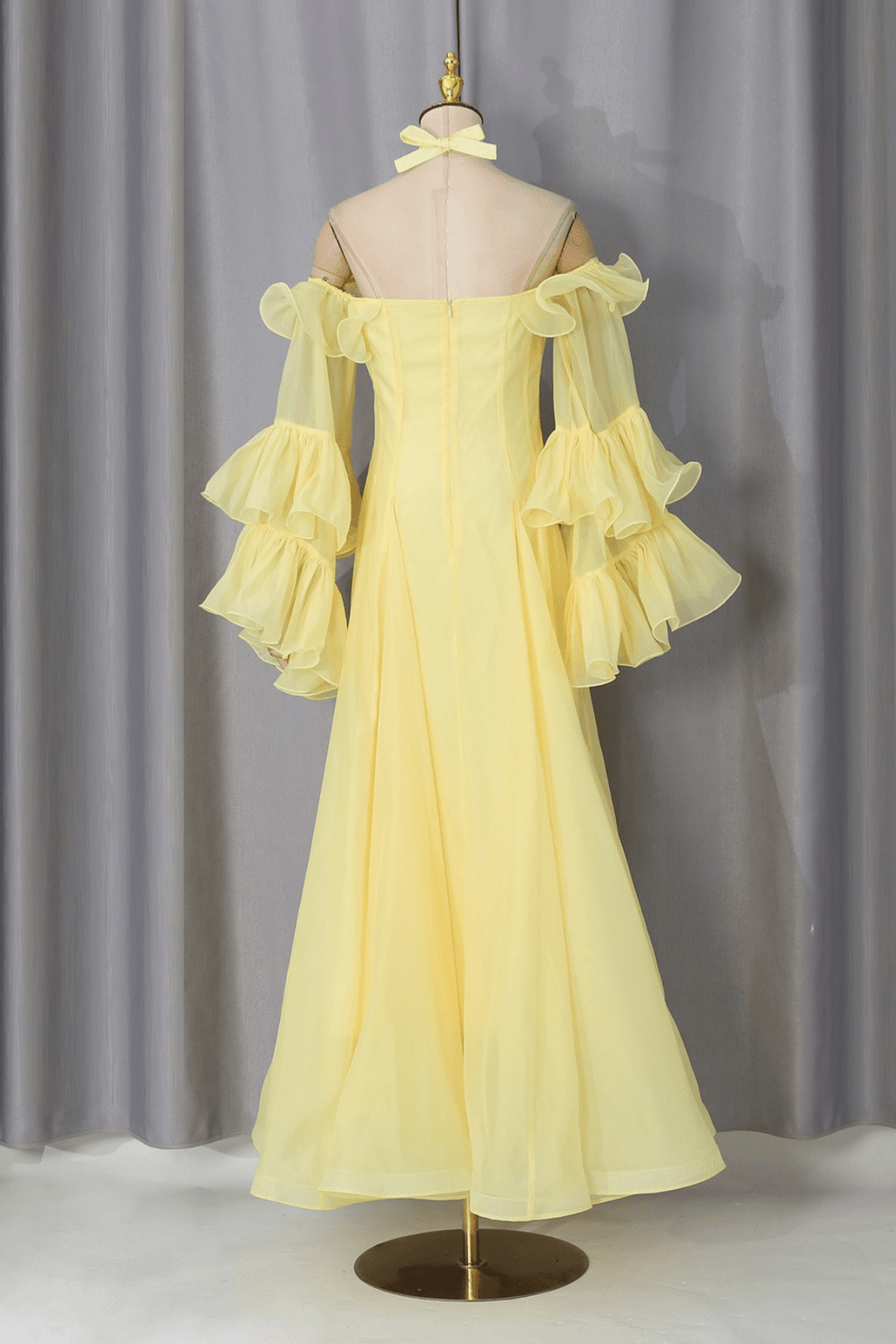Sylvia Halter Neck Floral Applique Ruffle Dress Avalabel