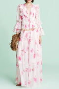 kimberley pink v-neck floral print printed maxi dress Avalabel