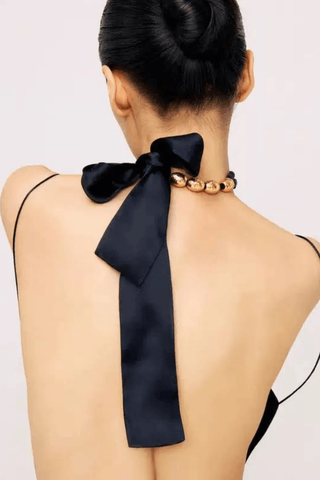 Black Ribbon Gold Bead Choker Necklace Avalabel