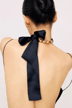 Black Ribbon Gold Bead Choker Necklace Avalabel