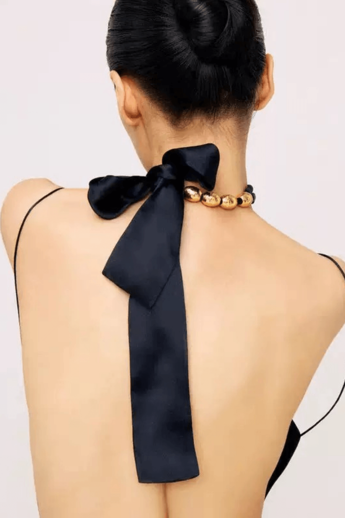 Black Ribbon Gold Bead Choker Necklace Avalabel